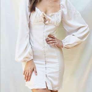 Fashion Nova vintage nude puff sleeve dress